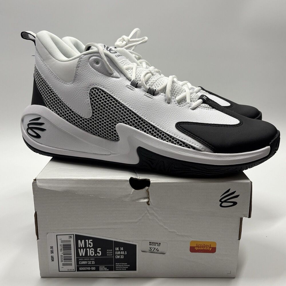 NIB Men’s Size 15 Under Armour Curry 3z 25 White / Black Basketball Shoes $85